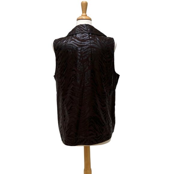 Zenergy by Chicos Vest Sz 3 Brown Faux Leather MotoBoho Zebra Bikercore Animal - Picture 5 of 12
